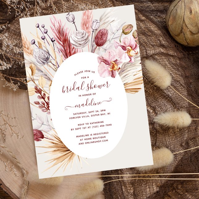 Boho Pampas Grass Floral Modern Bridal Shower Invitation (Creator Uploaded)