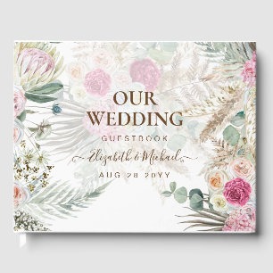 BOHO Pampas Grass Floral Pink Sage Wedding Guest Book