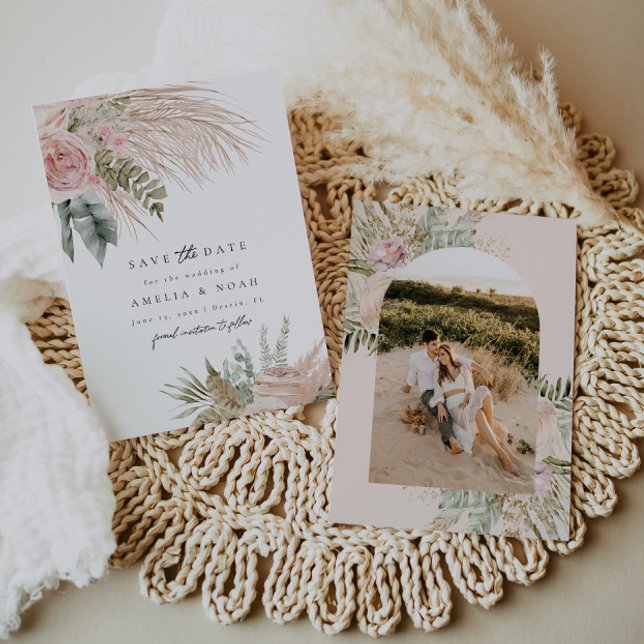 Boho Pampas Grass Floral Save The Date Invitation (Creator Uploaded)