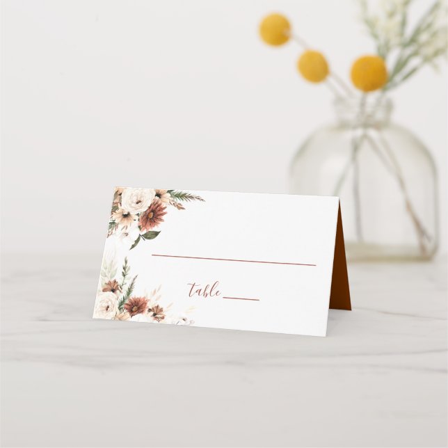 Boho Pampas Grass Floral Terracotta Wedding Place Card (Front)
