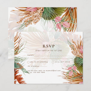 BOHO Pampas Grass Floral Tropical Wedding Postcard