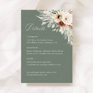 Boho Pampas Grass Floral Wedding Details, Info Enclosure Card