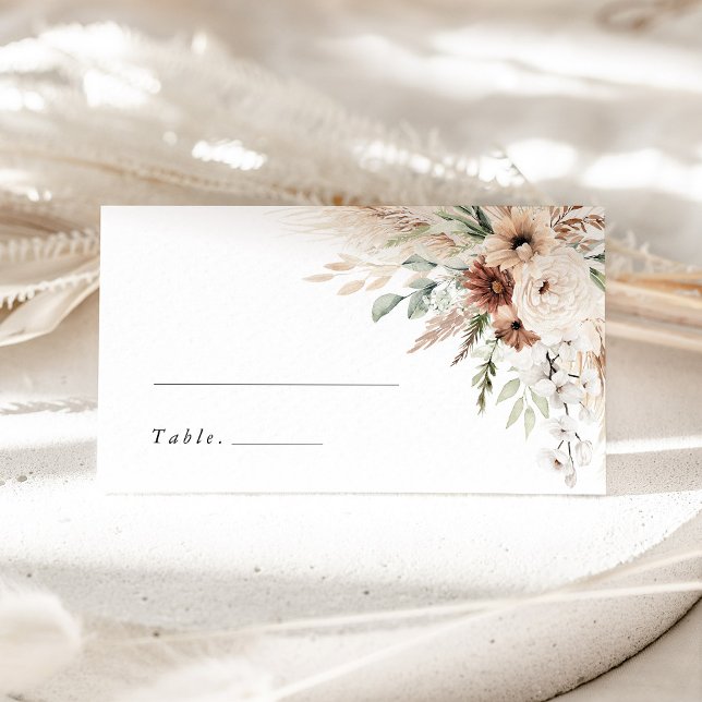 Boho Pampas Grass Floral Wedding Name Place Card (Boho Pampas Grass Floral Wedding Place Card, Escort Card, Neutral Sage Green Terracotta Name Card)