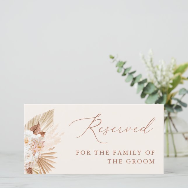 Boho Pampas Grass Floral Wedding Reserved Sign  (Standing Front)