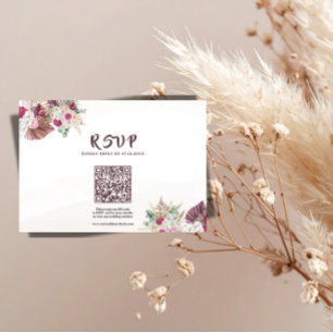Boho Pampas Grass Floral Wedding RSVP QR Code Card