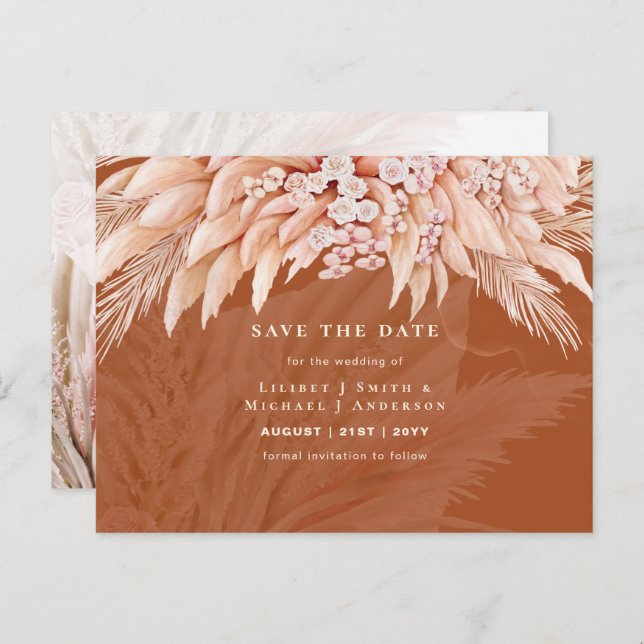 BOHO Pampas Grass Floral Wedding Save The Date Pos Postcard (Front/Back)