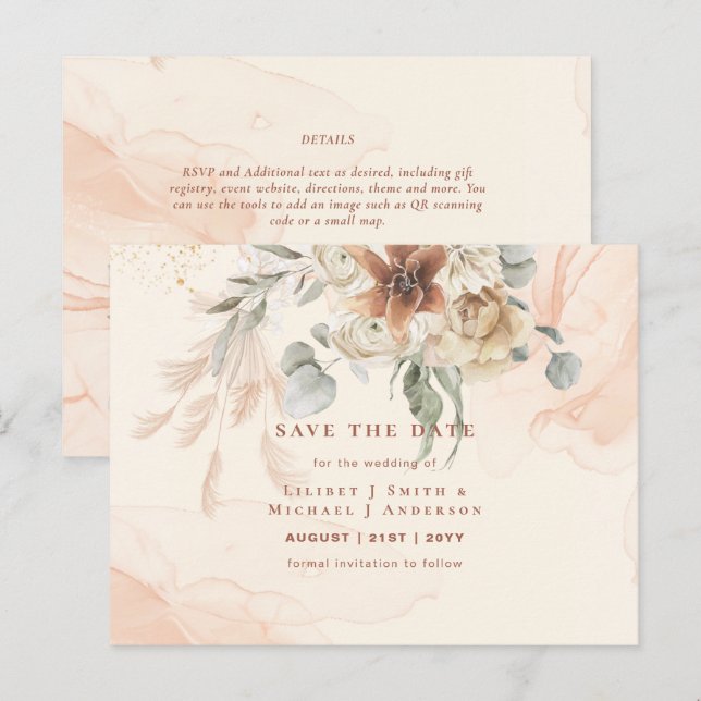 BOHO Pampas Grass Floral Wedding Save The Date Pos Postcard (Front/Back)