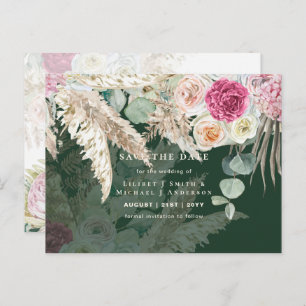 BOHO Pampas Grass Floral Wedding Save The Date Pos Postcard
