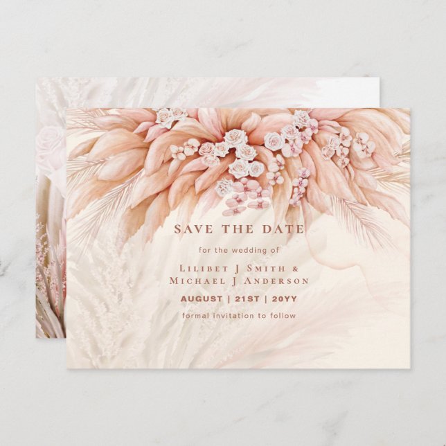 BOHO Pampas Grass Floral Wedding Save The Date Pos Postcard (Front/Back)