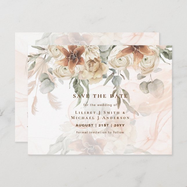 BOHO Pampas Grass Floral Wedding Save The Date Pos Postcard (Front/Back)