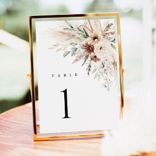 Boho Pampas Grass Floral Wedding Table Numbers