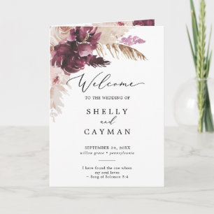 Boho Pampas Grass Folded Wedding Programme