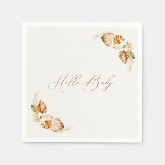 Boho Pampas Grass Gender Neutral Hello Baby Napkin (Front)