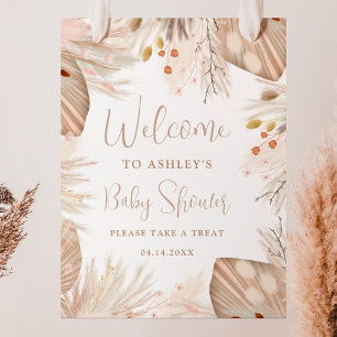 Boho pampas grass gender neutral welcome shower poster