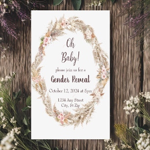 Boho Pampas Grass Gender Reveal Invitation