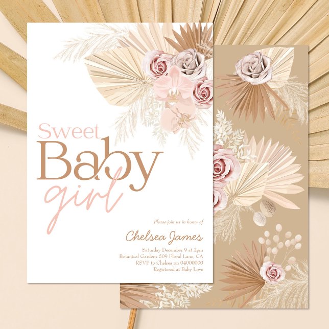 Boho pampas grass girl baby shower invitation (Creator Uploaded)