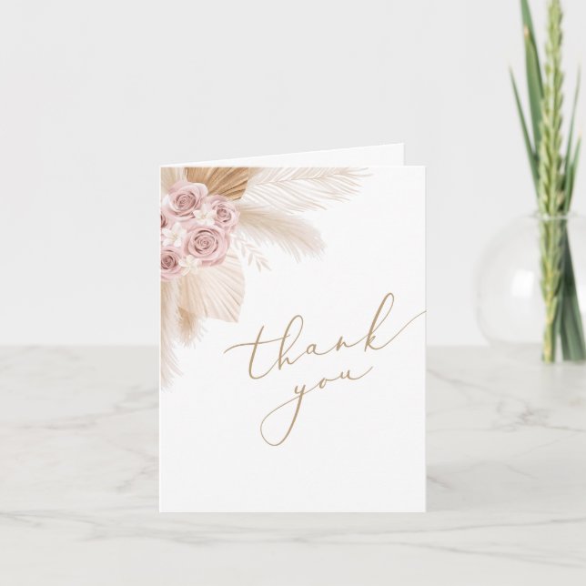 Boho Pampas Grass Girl Baby Shower Thank You Card (Front)