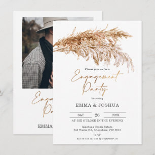 Boho Pampas Grass Gold Calligraphy Engagement Invitation