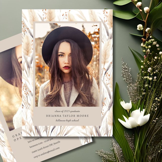 Boho Pampas Grass Graduate Photo Announcement (Creator Uploaded)