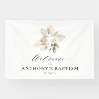 boho pampas grass greenery floral cross baptism