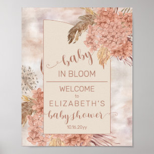 Boho Pampas Grass Hydrangeas Baby Shower Welcome Poster