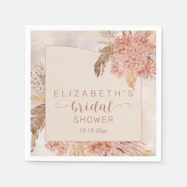 Boho Pampas Grass | Hydrangeas Bridal Shower  Napk Napkin (Front)