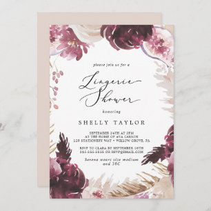 Boho Pampas Grass Lingerie Shower Invitation