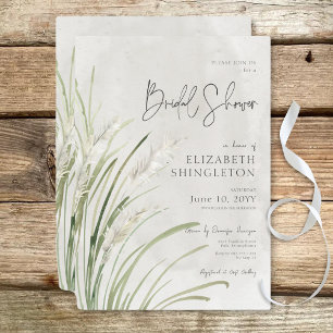 Boho Pampas Grass Minimal Bridal Shower Invitation
