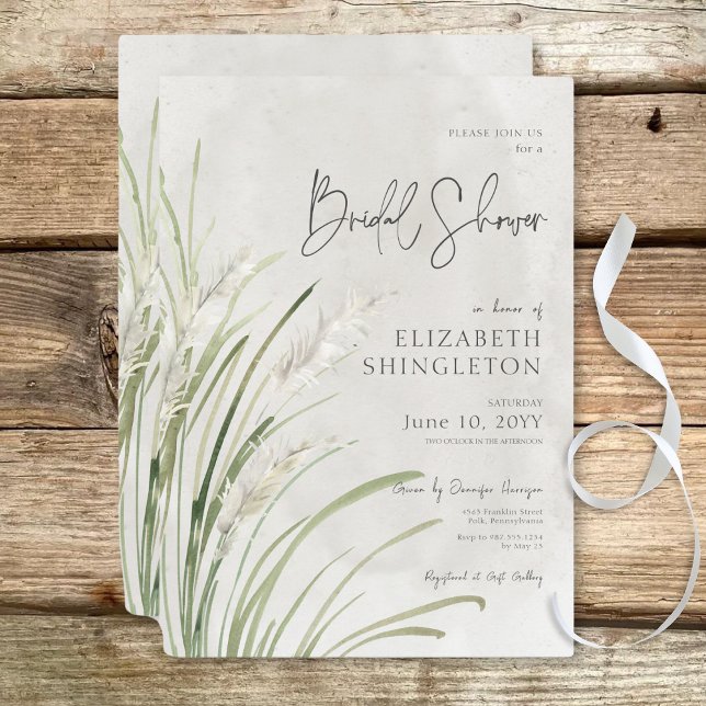 Boho Pampas Grass Minimal Bridal Shower Invitation (Boho Pampas Grass Minimal Bridal Shower Invitation)