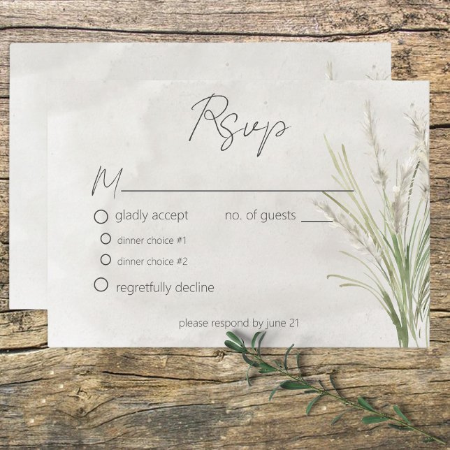 Boho Pampas Grass Minimal Modern Wedding RSVP Card (Creator Uploaded)
