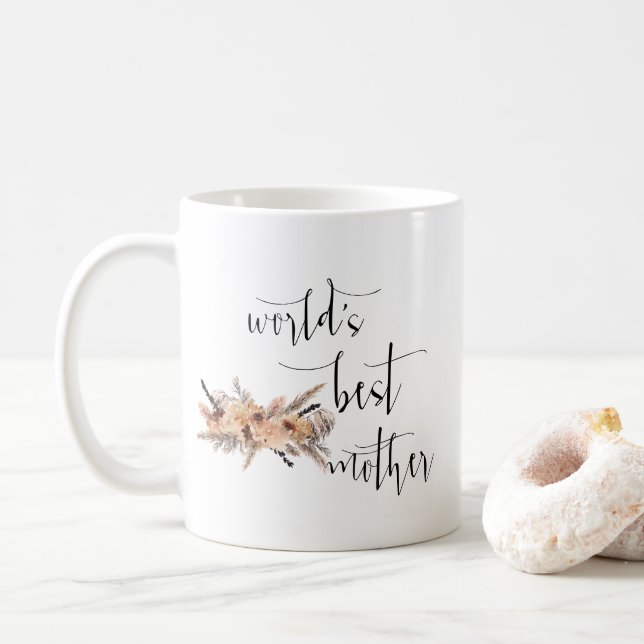 Boho Pampas Grass Minimal World's Best Mother  Coffee Mug (With Donut)