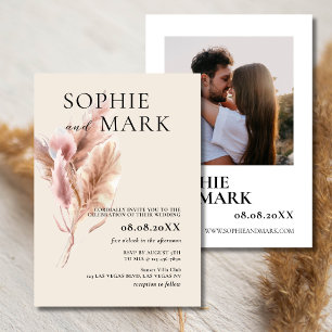 Boho Pampas Grass Minimalist With Photo Invitation