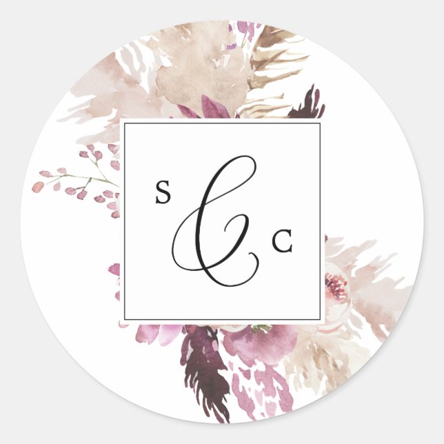 Boho Pampas Grass Monogram Wedding Envelope Seals (Front)