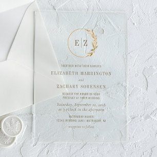 Boho Pampas Grass Monogram Wreath Wedding Acrylic Invitations