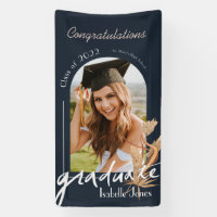 Boho Pampas Grass Navy Photo Graduation Banner