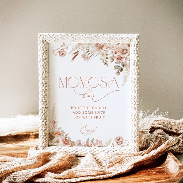 Boho Pampas Grass Neutral Baby Shower Momosa Bar Poster (Creator Uploaded)