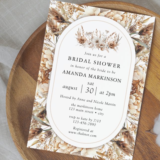 Boho Pampas Grass Neutral Floral Bridal Shower Invitation (Creator Uploaded)