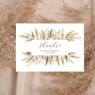 Boho Pampas Grass Neutral Rustic Design Wedding  Thank You Card