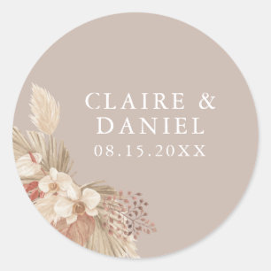 Boho Pampas Grass Neutrals Wedding Classic Round Sticker