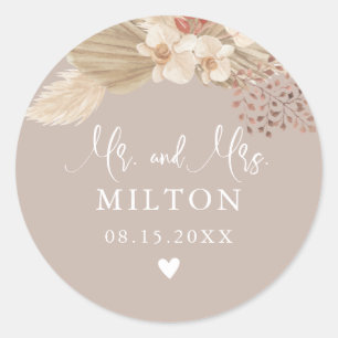 Boho Pampas Grass Neutrals Wedding Classic Round Sticker