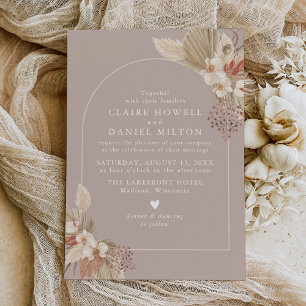 Boho Pampas Grass Neutrals Wedding Invitation