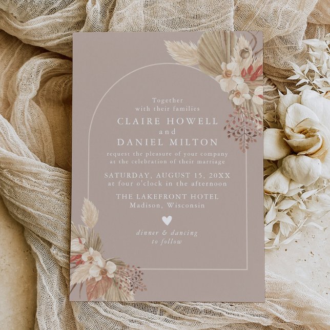 Boho Pampas Grass Neutrals Wedding Invitation (Creator Uploaded)