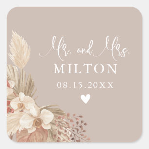 Boho Pampas Grass Neutrals Wedding Square Sticker