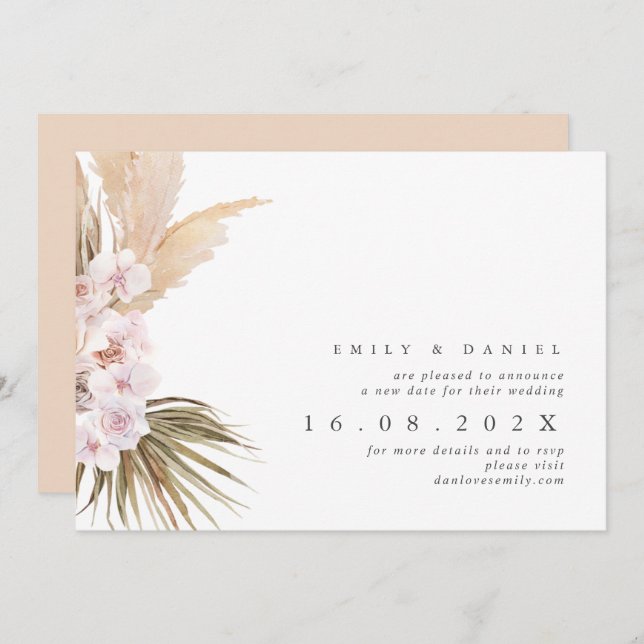 Boho Pampas Grass New Wedding Date Invitation (Front/Back)