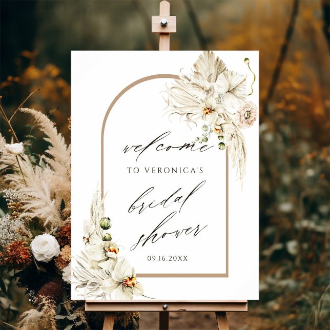 Boho Pampas Grass Orchid Bridal Shower Welcome Poster (Creator Uploaded)
