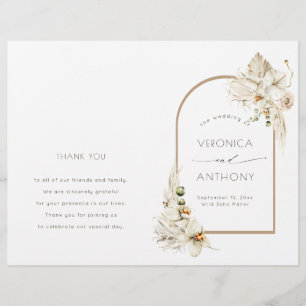 Boho Pampas Grass Orchid Floral Wedding Program