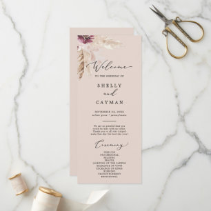 Boho Pampas Grass   Peach Wedding Program Programme