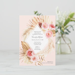 Boho Pampas grass pink floral baby girl shower Invitation