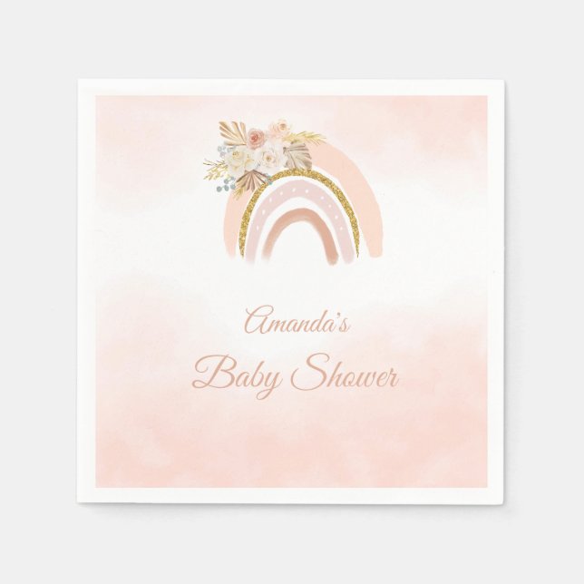 Boho Pampas Grass pink Rainbow girl Baby Shower Napkin (Front)