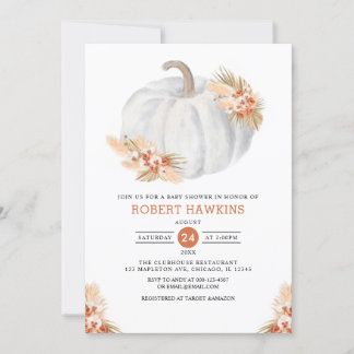 Boho Pampas Grass Pumpkin Baby Shower Invitation